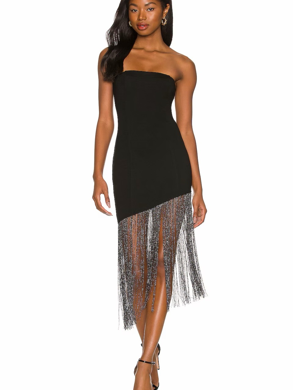 Strapless Black Tassel Hem Cocktail Dress